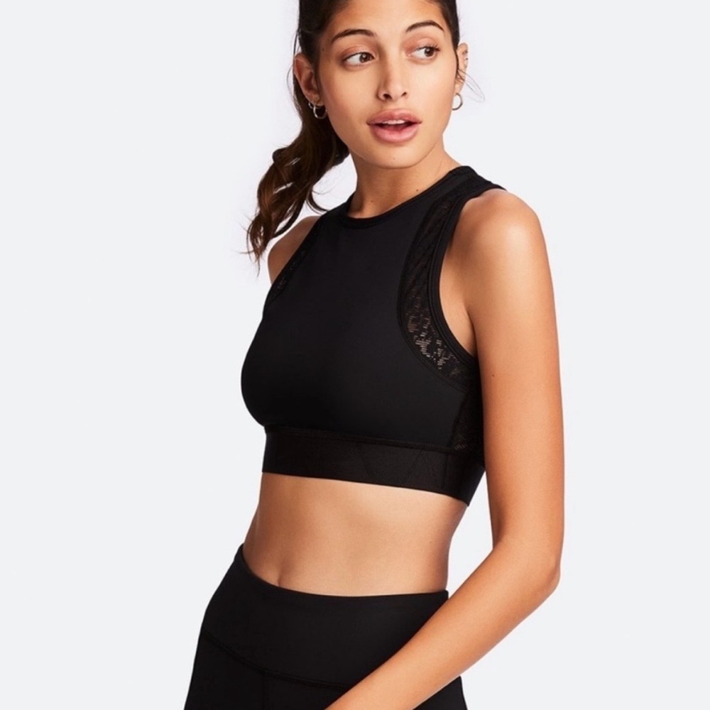 Alala Curve Black Lace High Neck Sports Bra Crop Top | Chich Activewear - Picture 3 of 5